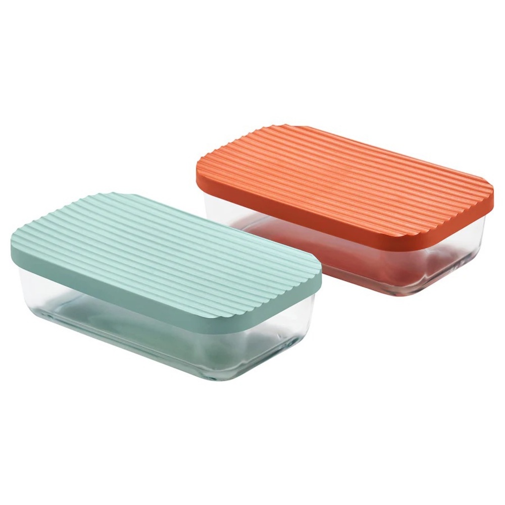 Glass Food Storage Containers with Orange and Green Lids